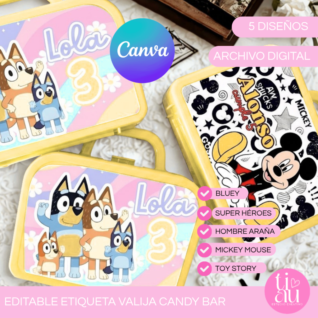 Etiqueta Valijita l Candy Bar l Editable en Canva