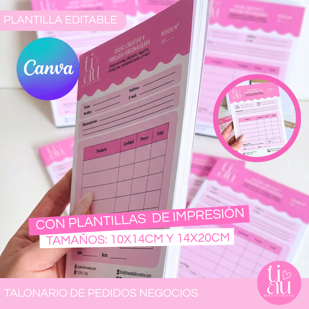 Talonario de Pedidos para Negocios l Editable Canva