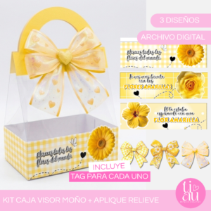 Caja Visor Moño + Aplique Relieve l Flores Amarillas